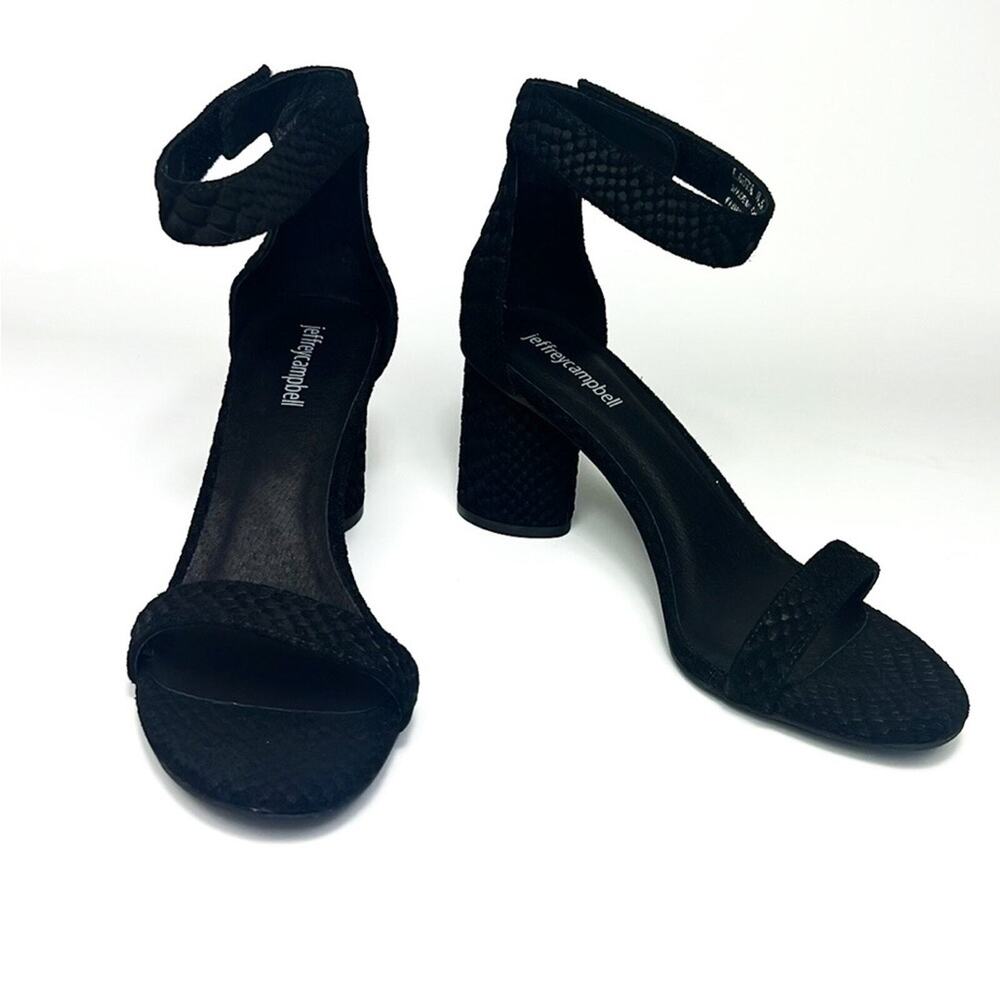 Jeffrey Campbell Open Toe Black Suede Snake Block Heels